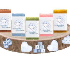 Sleeping Cute Blue Elephant Personalized Baby Boy Shower Soap Favors Vegan Bridal Wedding Wrapped & Labeled Virtual  Drive by gifts