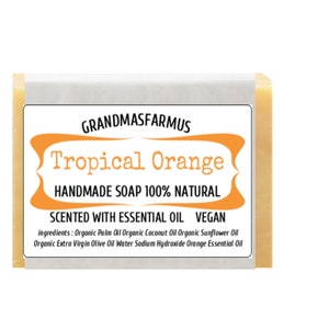 Tropical Orange Handmade Soap Bar Vegan ,Olive Oil Essential Oil Soap All Natural  Soap, Artisan Soap, Cold Process Soap Hand Crafted