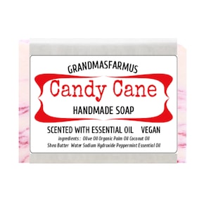 Candy Cane Handmade Soap Bar Vegan ,Olive Oil Soap, Shea Butter Soap,All Natural  Soap,Artisan Soap, Cold Process Soap Crafted