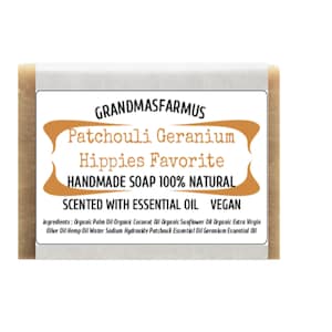 Patchouli Geranium Hippies Favorite Handmade Soap Bar Vegan ,Olive Oil Essential Oil Soap All Natural  Soap, Artisan Soap, Cold Process Soap