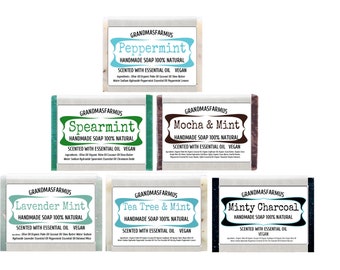 Minty Soaps W Mint  100 % Natural Handmade Soap Bars  Pick Your Favorite  Scents Artisan Soap, Cold Process Soap Hand Crafted Soap Bulk Soap