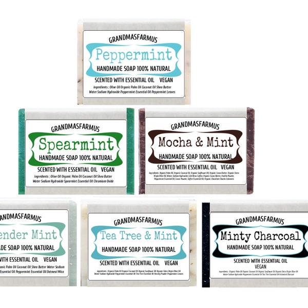 Minty Soaps W Mint  100 % Natural Handmade Soap Bars  Pick Your Favorite  Scents Artisan Soap, Cold Process Soap Hand Crafted Soap Bulk Soap