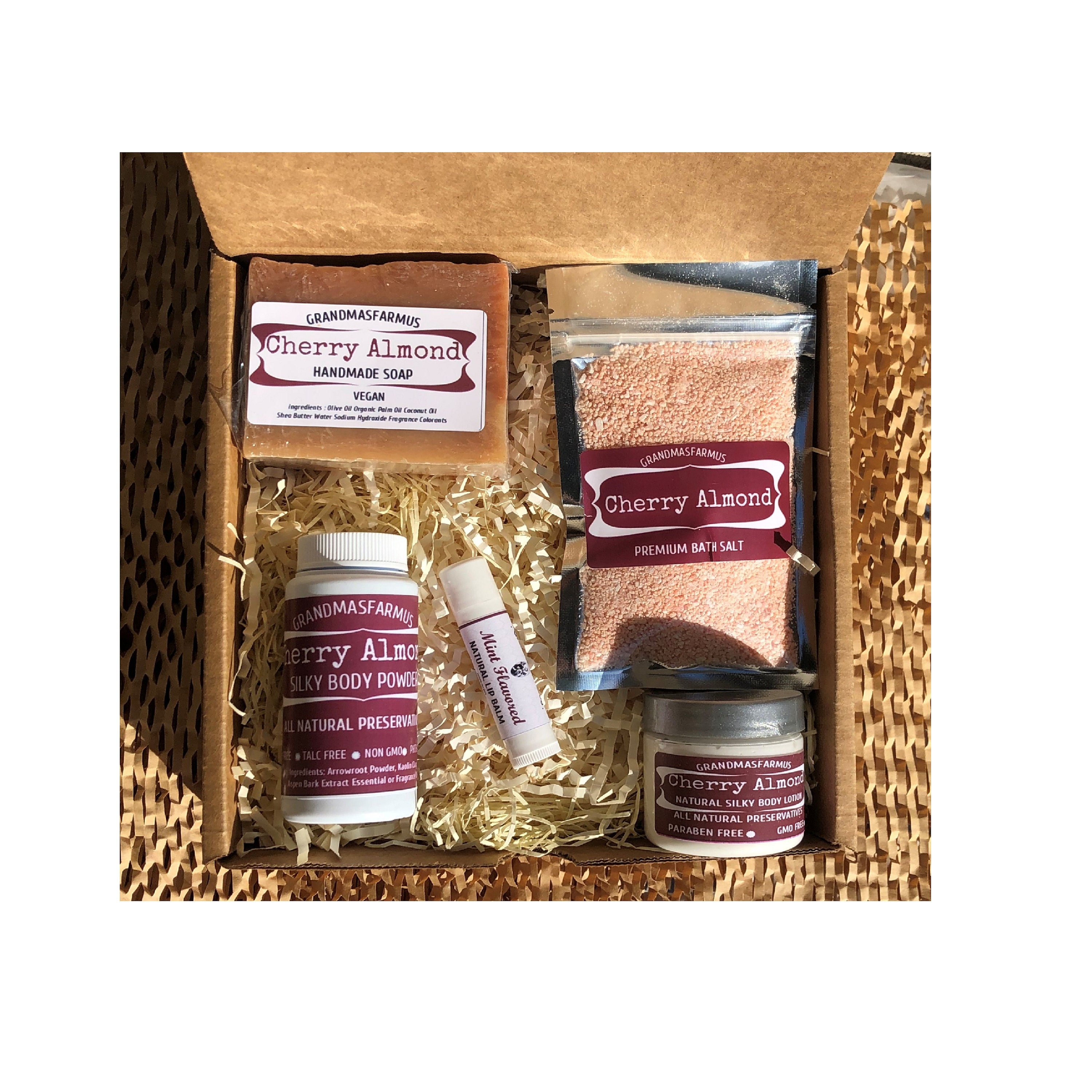 Cherry Almond Self Care Kit, Handmade Spa Gift Set