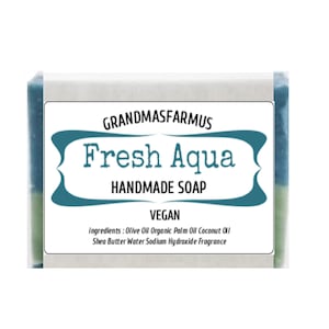 Fresh Aqua Handmade Soap Bar Vegan ,Olive Oil Soap, Shea Butter Soap,All Natural  Soap,Artisan Soap, Cold Process Soap Crafted