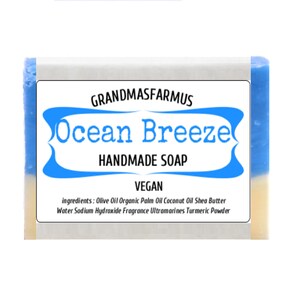 Ocean Breeze Handmade Soap Bar Vegan ,Olive Oil Soap, Shea Butter Soap, All Natural  Soap,Artisan Soap, Cold Process Soap Crafted