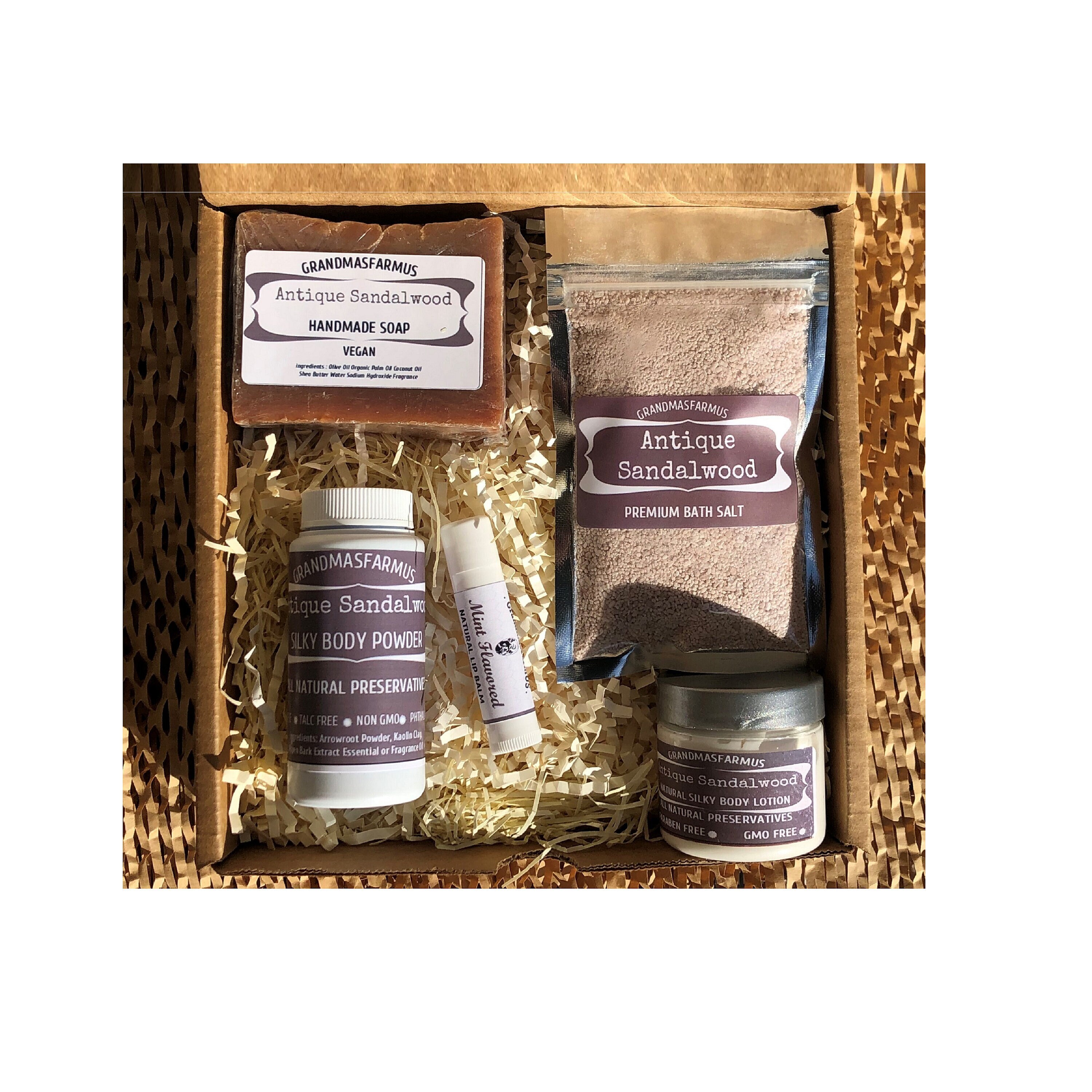 Antique Sandalwood Spa Gift Set Handmade Self Care Package