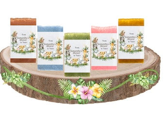 Safari Jungle Animals Personalized Baby Shower Soap Favors Vegan Bridal Wedding Shower Wrapped & Labeled Virtual  Drive by Thank you gifts