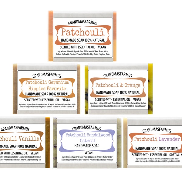 Patchouli Soaps 100 % Natural Handmade Soap Bars  Pick Your Favorite Scents Artisan Soap, Cold Process Soap Hand Crafted Soap Bulk Soap