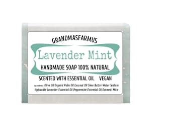 Lavender Mint Handmade Soap Bar, Vegan Essential Oil Soap