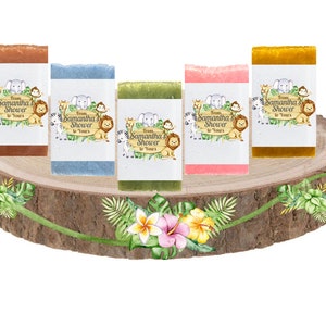 Safari Jungle Animals Personalized Baby Shower Soap Favors Vegan Bridal Wedding Shower Wrapped & Labeled Virtual  Drive by Thank you gifts