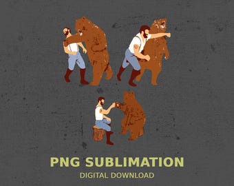 Man Punshing Bear PNG, Funny Men Fighting A Bear Meme Digital file