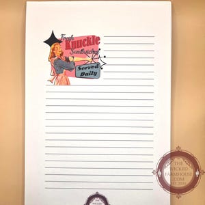 Fresh Knuckle Sandwiches Served Daily List Lined Notepad Funny Gift 5.5 x 8.5"