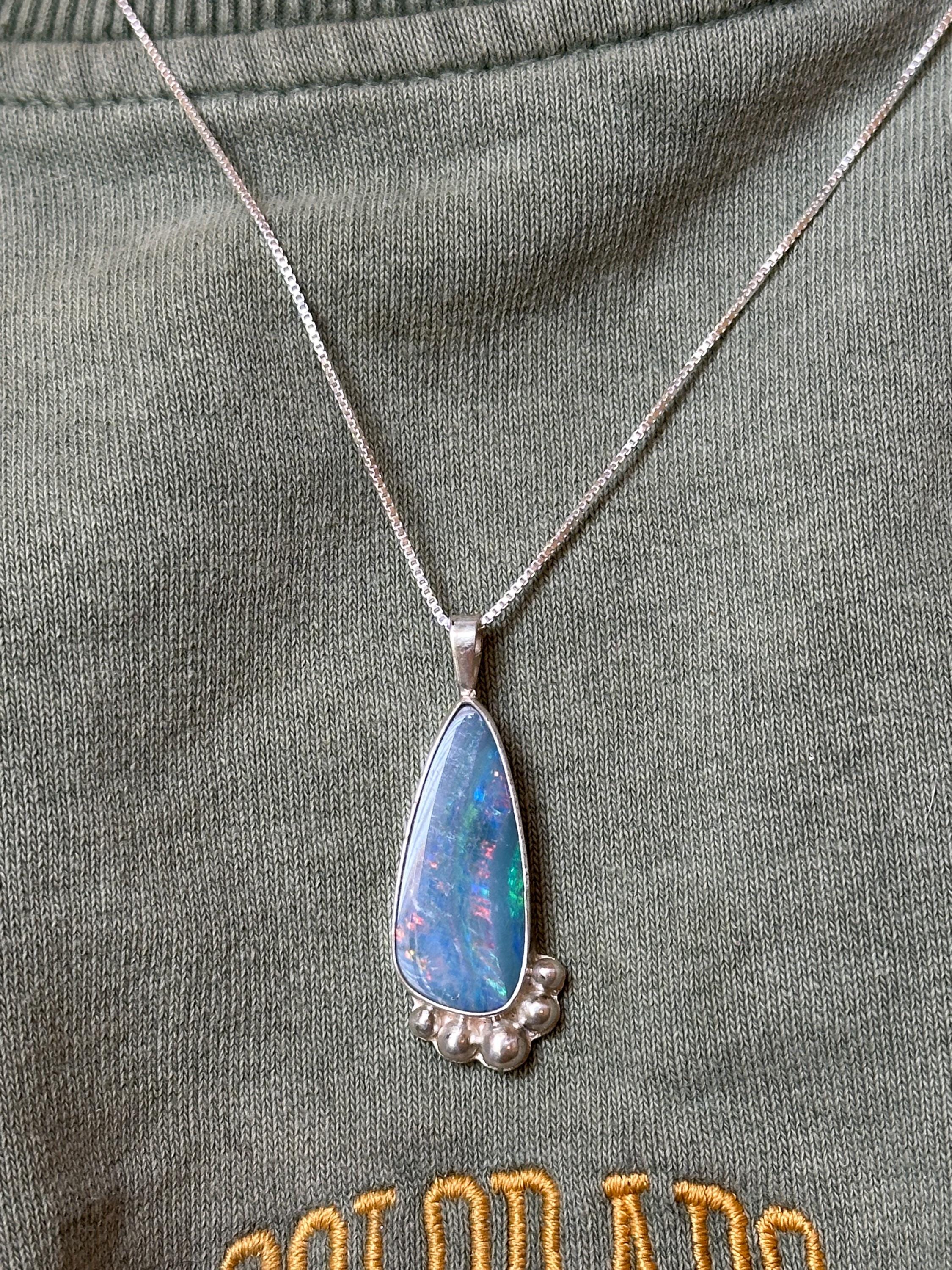 Handmade Australian Boulder Opal Doublet Pendant: Sterling Silver Necklace, 18 Inch