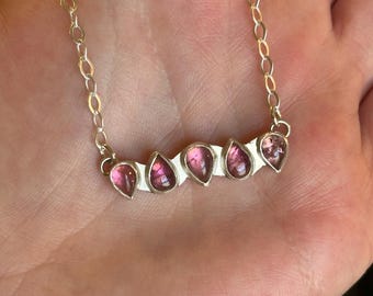 Handmade Sterling Silver Pink Tourmaline Pear Cut Necklace