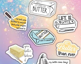 Butter Stickers - Funny, Laminated, Water Resistant Stickers