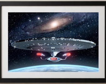 Framed Star Trek Photo Art Depiction of the Enterprise NC 1701-D Large Framed Photo 14.25 x 20.13" SciFi Space - TREK002