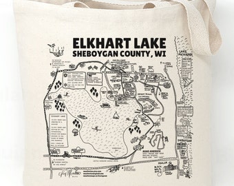 Elkhart Lake map tote bag