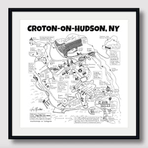 Impression encadrée de Croton sur la carte dessinée à la main d'Hudson