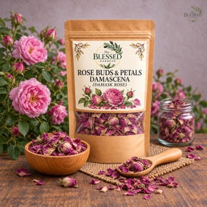 Rose Buds And Petals (Rosa Damascena) - Dried Bulgarian Flowers for Loose Leaf Tea, Potpourri, Culinary Blends, DIY Crafts
