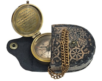 Brass Compass Unique Print Trust in The Lord Quote Compass with Leather Case, Camping Compass, Boating Compass, Compass Gift.