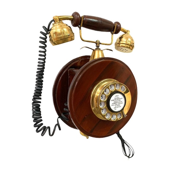 Beautiful Wooden Wall Hanging Telephone Rotary Dial Working Telephone/Home & Office Decor Telephone Gift