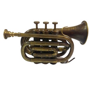 Brass Bb Mini Trumpet Pocket Bugle Horn 3 Valve Mouthpiece for Beginners or Advanced Students Best for Gift
