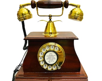 Brass & Wooden Rotary Dial Telephone Maharaja Phone, Victorian Maharaja Landline Telephone/Ancient theme Telephone