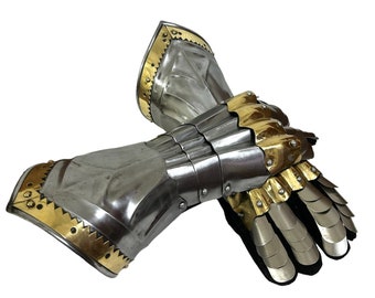 Medieval Steel Gothic Knight Gauntlets, Functional Warrior Gloves, XL