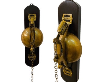 Cloche de porte en laiton avec base en bois, cloche suspendue de porte victorienne pour la décoration de la maison/décor de bureau