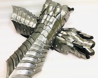 Silver Steel Medieval Gauntlets, Crusader Armor, Larp Costume
