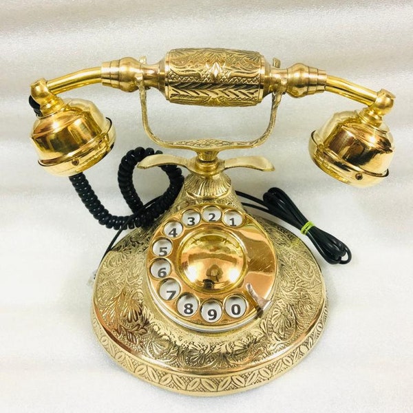 Brass Vintage Rotary Phone Old Fashioned Telephone French Victorian, Antique Brass Rotary Dial Telephone/Landline phone