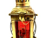 Nautical Marine Green Ship Hanging Oil Lamp Antique Brass Beach Lantern Decor