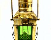 Nautical Marine Green Ship Hanging Oil Lamp Antique Brass Beach Lantern Decor