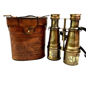Brass 6" Binocular  Pirate Spyglass Telescope with Leather Cover