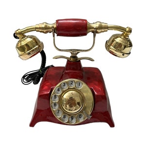 Red Patina Telephone with Rotary Dialing Working Telephone Home & Office Decor, Antique Brass Maharaja Rotary Telephone