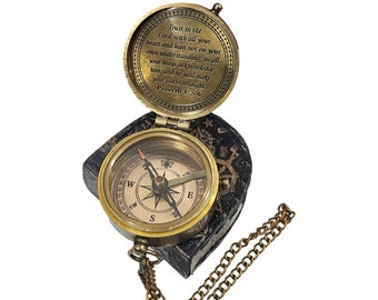 Antique Brass Engraved Compass For Camping, Hiking