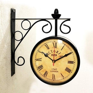Victoria Station Double Sided Railway Black Powder Coated Clock Functional Clock Home Decor