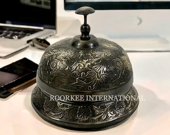 Campana de mostrador de latón, escritorio de hotel con acabado antiguo ornamentado