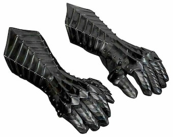 Black Nazgul Gauntlets Steel Medieval armor Gloves ~ Crusader Larp Gauntlets, Halloween Costume, Medieval Hand armor costume, Cosplay