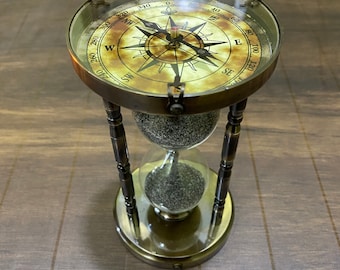 Messing Tischplatte/Schreibtisch Sanduhr Sanduhr mit Maritimen Kompass Beide Enden, Dekorativer Timer mit Kompass