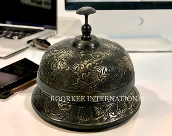 Ornate Brass Hotel Counter Bell, Antique Finish