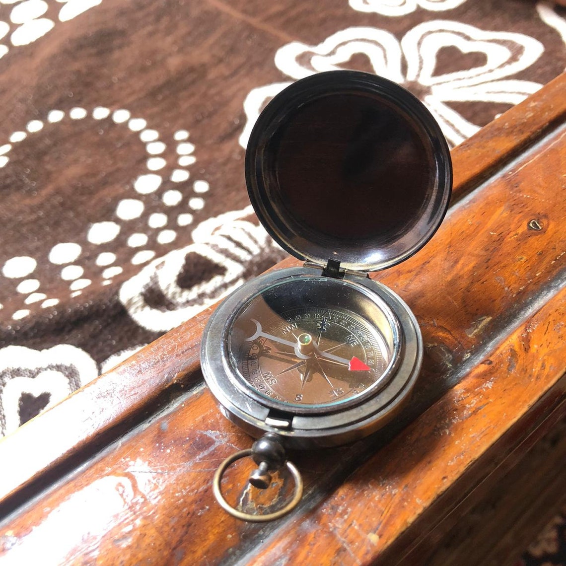 Personalized Brass Push Button Compass Pocket Compass Push Etsy