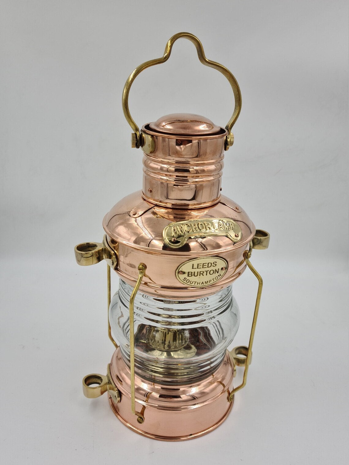 Brass & Copper ANCHOR OIL LAMP Leeds Burton 14" Nautical Maritime Ship Lantern 