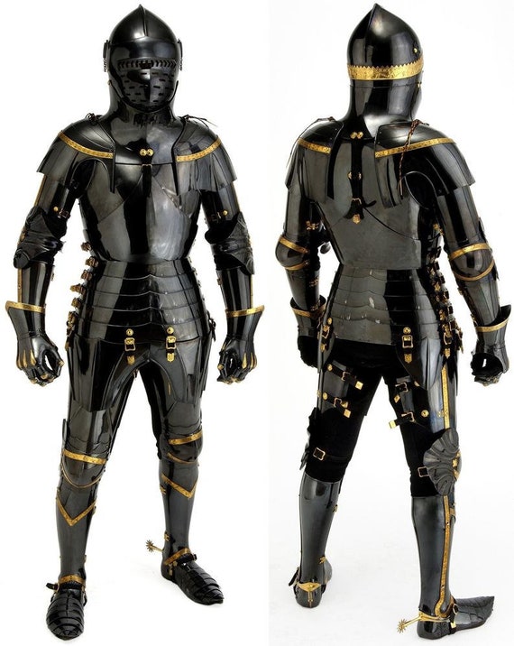 Stainless Steel Medieval Knight Black Suit Of Arm… - image 1