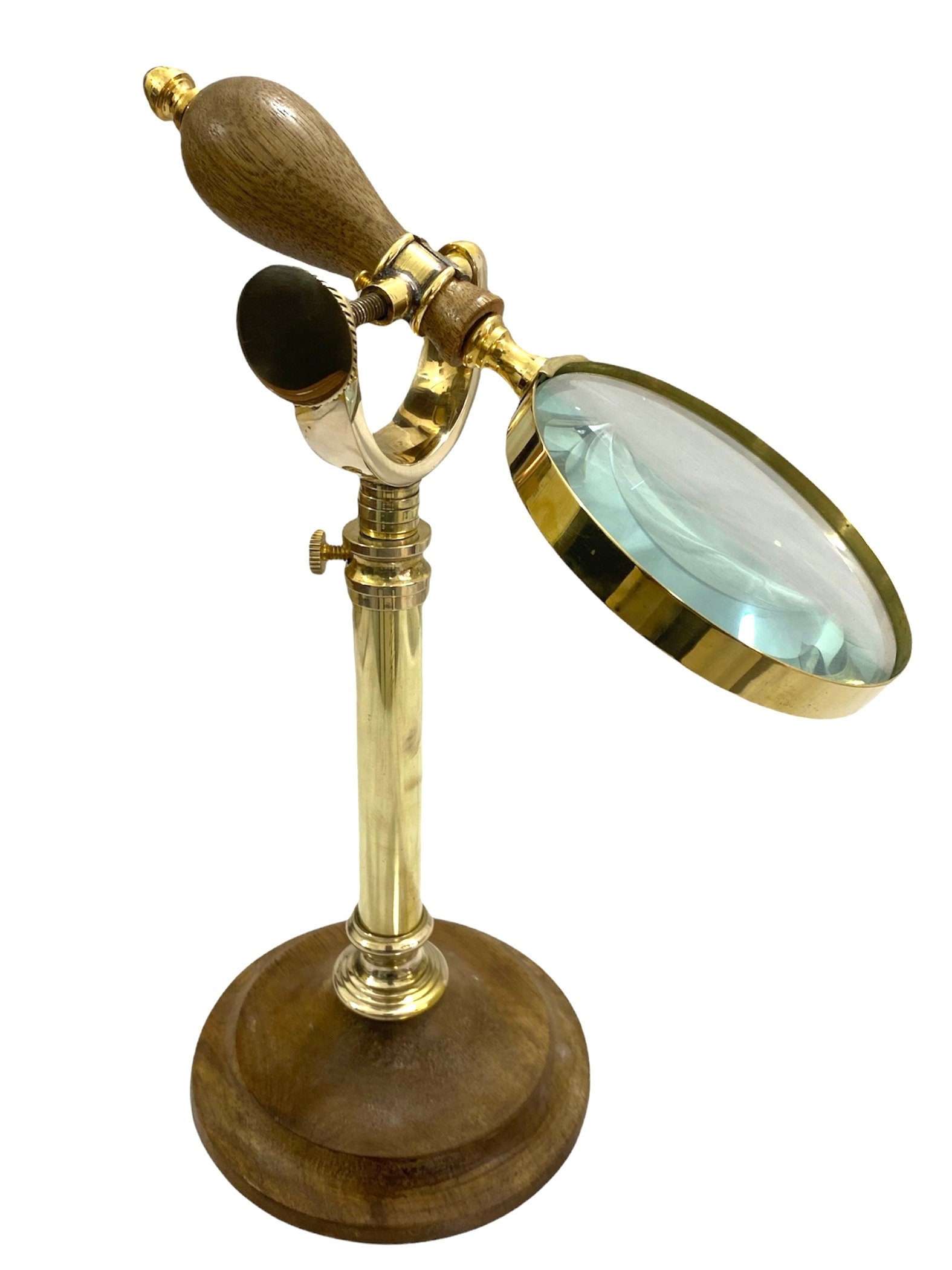 Antique 1900s Victorian Magnifying Glass on Adjustable Brass Stand