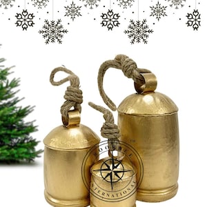 Set of 3 Giant Harmony Cow Bells Huge Vintage Handmade Rustic Lucky Christmas Hanging Bells On Rope