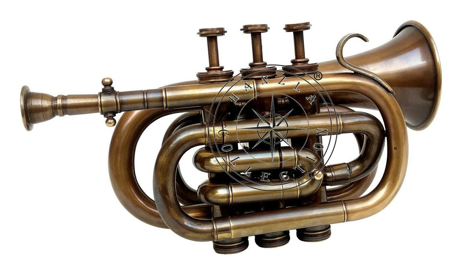 Polished Brass Bugle Instrument Pocket Trumpet With 3 Valve Flugel Horn