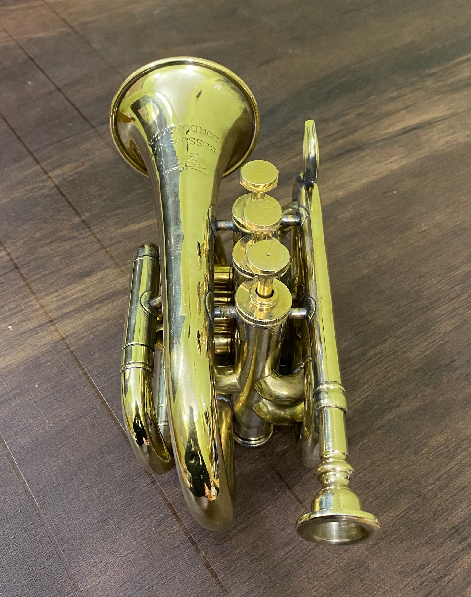 Polished Brass Bugle Instrument Pocket Trumpet With 3 Valve Flugel Horn