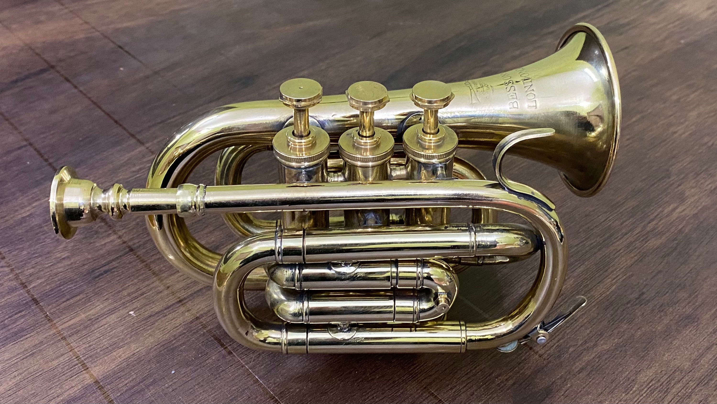 Polished Brass Bugle Instrument Pocket Trumpet With 3 Valve