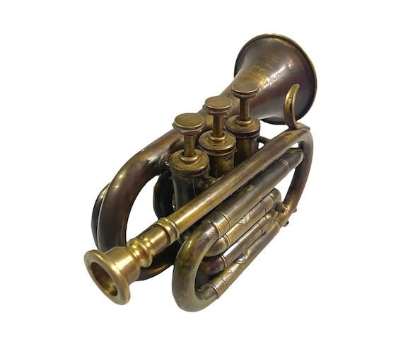 Polished Brass Bugle Instrument Pocket Trumpet With 3 Valve Flugel